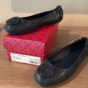 Tory Burch Night Voyage Minnie Travel Ballet Fellini Flats Leather Sz9